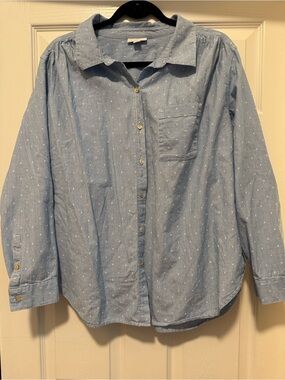 📌JJill XL Light Blue Dot-Print Button-Up Shirt